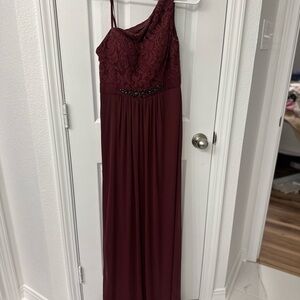 Adrianna Papell One Shoulder Burgundy Gown